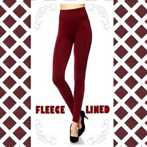 Zenana Outfitters Burgundy Dark Red Solid Fleece Lined Leggings Pant